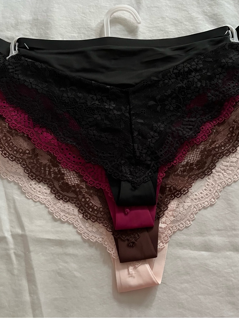 Jessica Simpson Lace Trim thong Panty Set - Black, Burgundy, Brown, Blush